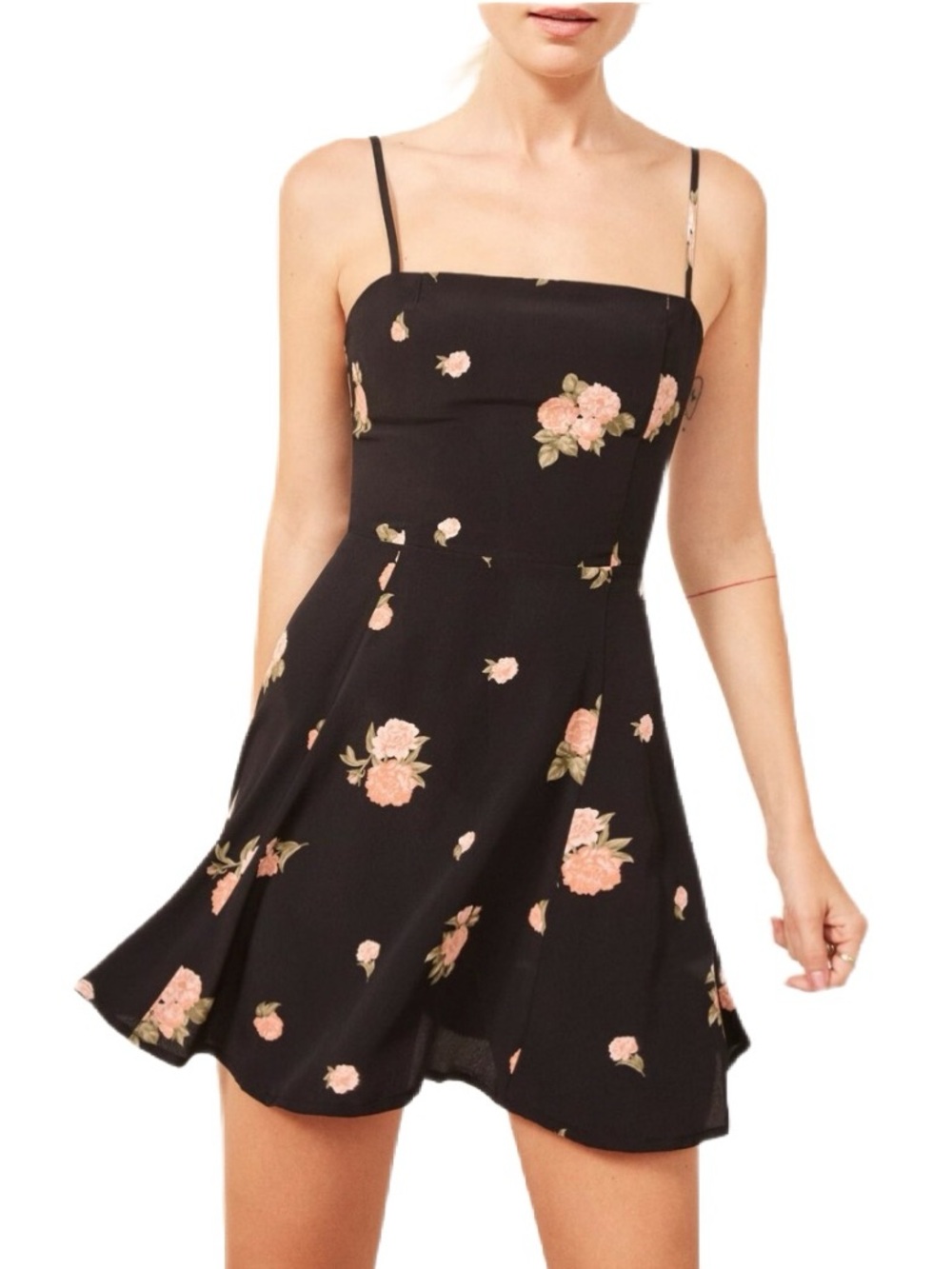 Reformation Black Floral Kendall Smocked Mini Tank Dress Size 4